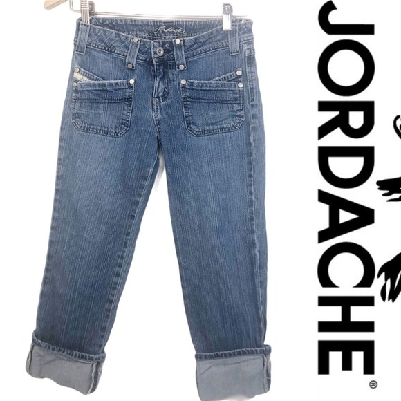 Jordache Cropped Rolled 6 Pocket Stretch Jeans Women's Size 3/4 - Picture 1 of 7